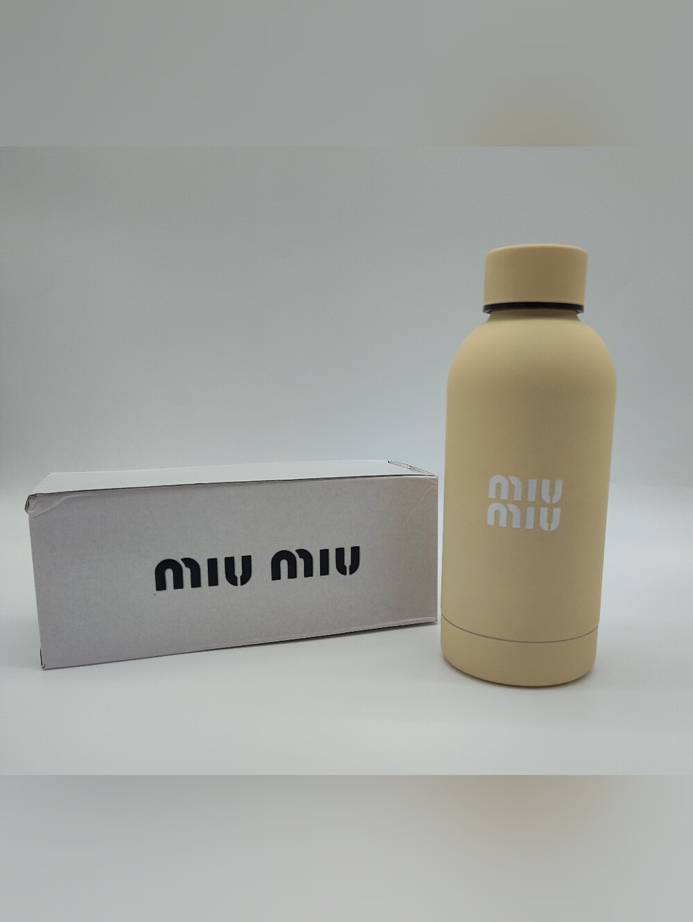 MIU MIU Cream Insulated Water Bottle Promotional Gift Stainless Steel NIB